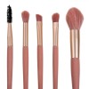 Set Pensule Machiaj, Model 5 Bucăți, M&acirc;nere Aur Roz, Husă Roz Auriu, Oem