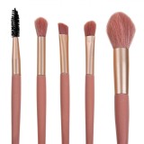 Set Pensule Machiaj, Model 5 Bucăți, M&acirc;nere Aur Roz, Husă Roz Auriu, Oem