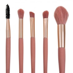 Set Pensule Machiaj, Model 5 Bucăți, M&acirc;nere Aur Roz, Husă Roz Auriu