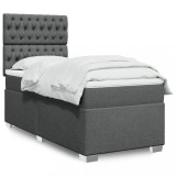 VidaXL Pat box spring cu saltea, gri &icirc;nchis, 100x200 cm, textil