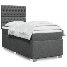 vidaXL Pat box spring cu saltea, gri &icirc;nchis, 100x200 cm, textil 3290407
