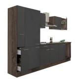 Mobilier Bucatarie Leziter Yorki 300, Modular, Stejar York, Antracit, 300cm latime, cu rafturi