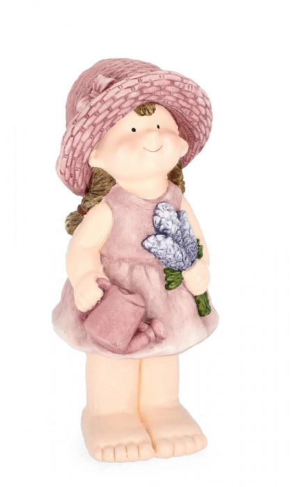 Decoratiune de gradina Justy Girl Stand W-Lavender, Bizzotto, 19x16x42 cm, magneziu, roz