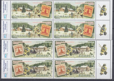 2007 LP 1773 ZIUA MARCII POSTALE ROMANESTI BLOCURI DE 4 TIMBRE CU VINIETE MNH foto