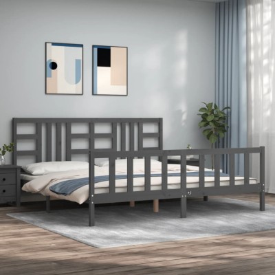 Gossi cadru pat cu tablie 200x200 cm, gri, lemn masiv foto