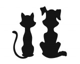 Cumpara ieftin Sticker decorativ Doi prieteni, pisica si caine, 15 x 15 cm, Negru