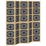 Cumpara ieftin Paravan de camera, 5 panouri, maro/negru, lemn masiv paulownia