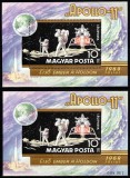Ungaria 1969, Mi #2519 = Bl 72 A+B**, 2 colite, dant + ned, cosmos, spatiu, Apollo 11, prima aselenizare, MNH. Cota 52,- &euro;!