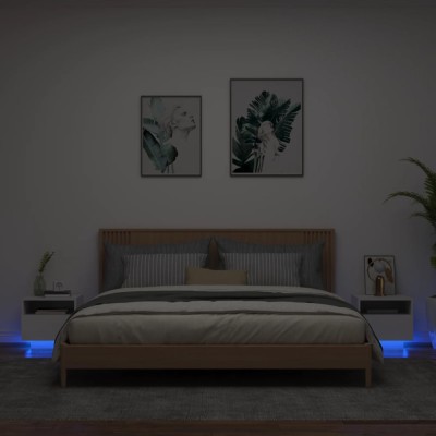 Gossi noptiere cu lumini led, 2 buc., alb, 40x39x37 cm foto