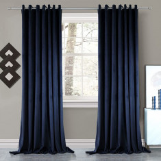 Set draperii din catifea cu inele negre, Madison, 150x245 cm, densitate 700 g/ml, Albastru, 2 buc