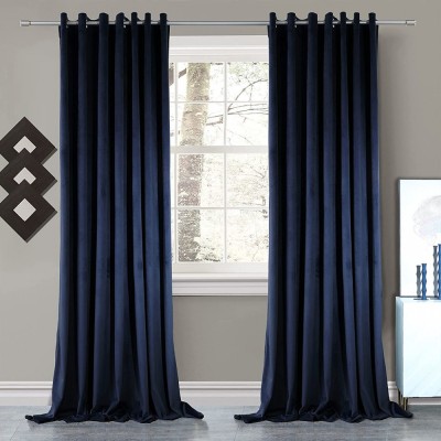 Draperie din catifea cu inele argintii, Madison, 150x210 cm, densitate 700 g/ml, Albastru, 1 buc foto