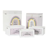 Set de Coșuri DKD Home Decor Galben Alb Gri Roz Lemn de paulownia Infantil 40 x 30 x 55 cm 5 Piese (5 Unități)