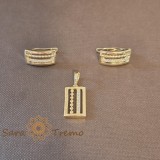 Set cercei clasici si pandantiv dreptunghiular cu zirconia - placat 14k