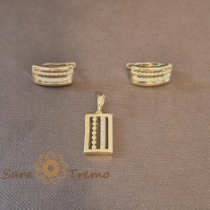 Set cercei clasici si pandantiv dreptunghiular cu zirconia - placat 14k