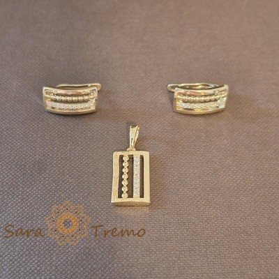 Set cercei clasici si pandantiv dreptunghiular cu zirconia - placat 14k foto