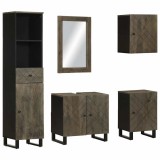 VidaXL Set de mobilier de baie 5 piese din lemn masiv de mango negru