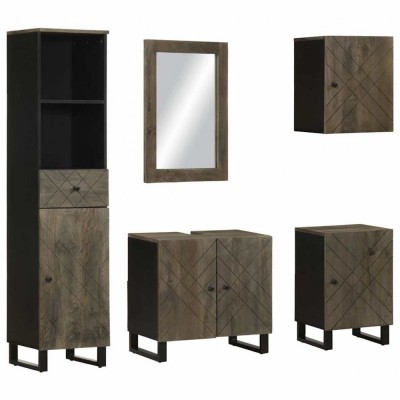 vidaXL Set de mobilier de baie 5 piese din lemn masiv de mango negru 3310003 foto