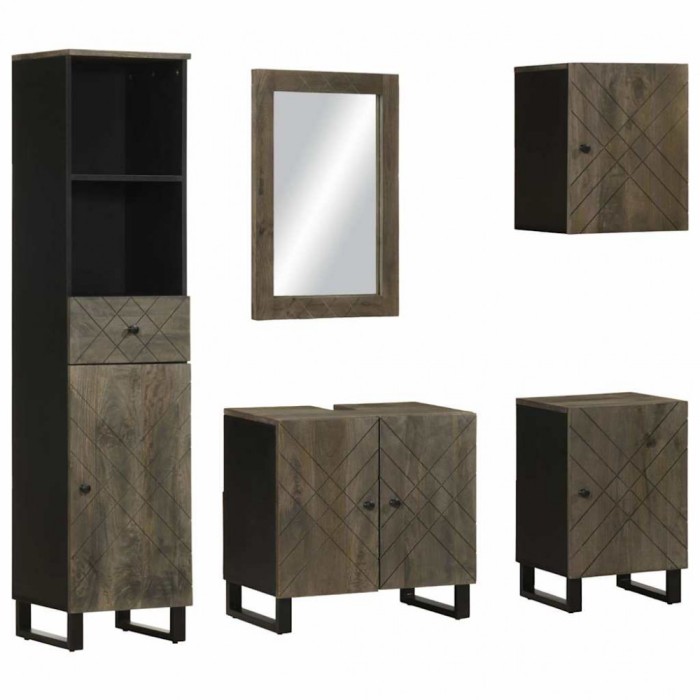 vidaXL Set de mobilier de baie 5 piese din lemn masiv de mango negru 3310003