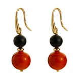 Cumpara ieftin Cercei Argint 925 Placat Aur Roz, Agat Negru &amp; Coral Bambus, 4cm, Made in Italy, Cutie Cadou