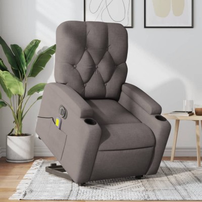 vidaXL Fotoliu electric masaj rabatabil cu ridicare, gri taupe, textil foto