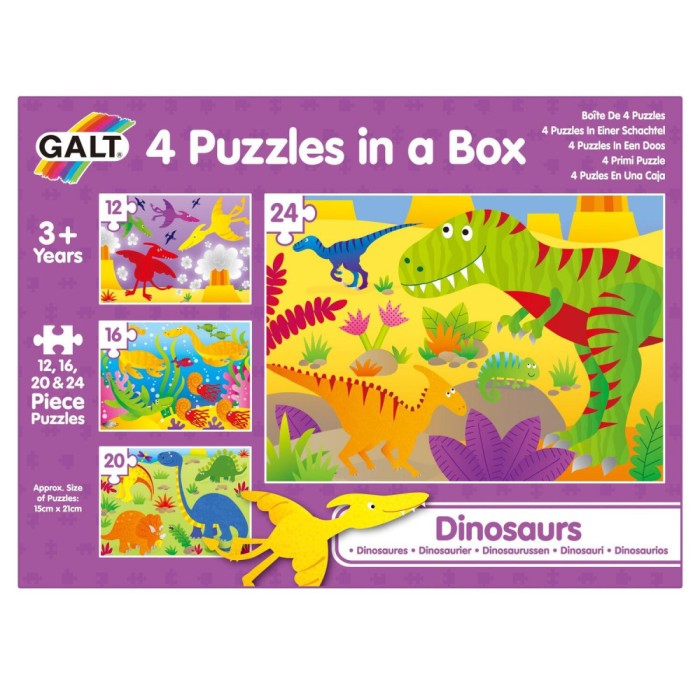 Set 4 puzzle-uri Dinozauri (12, 16, 20, 24 piese)