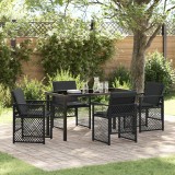 Set masă grădină vidaXL cu 5 piese și perne Negre Poly Rattan