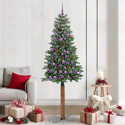 vidaXL Brad de Crăciun subțire Verde 210 cm PVC și lemn de PIN masiv 3394883 foto