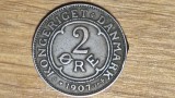 Danemarca - moneda de colectie bronz greu de gasit - 2 ore 1907 - stare f buna, serie rara !, Europa