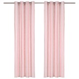 Cumpara ieftin Perdele cu inele metalice, 2 buc., dungi roz, 140x225 cm bumbac