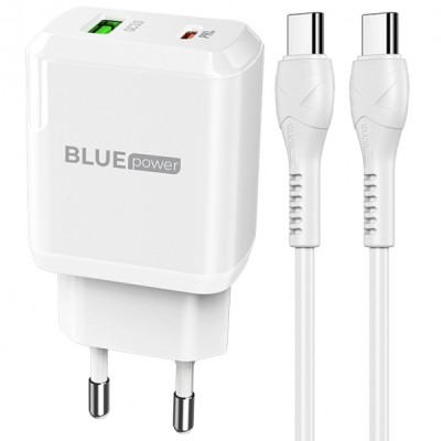 Incarcator Retea cu Cablu USB-C BLUE Power BCN5, 20W, 3A, 1 x USB-A - 1 x USB-C, Alb foto