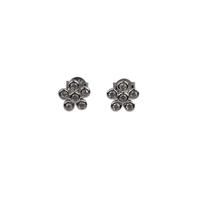 Cercei cu zirconiu (floare), argint 925