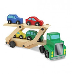 Camion transportator din lemn cu 4 masinute foto