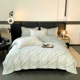 Cumpara ieftin Lenjerie de lux pentru pat dublu,bumbac finet,6 piese,cearceaf cu elastic,alba gri cu dungi-A998, Jojo Home