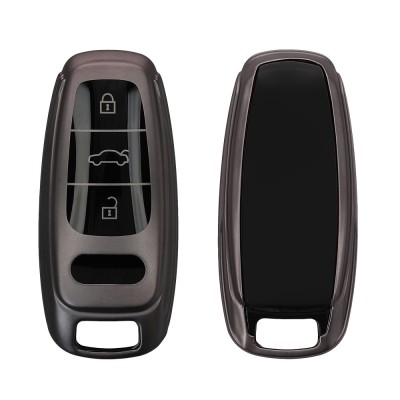 Husa Cheie Auto Kwmobile pentru Audi 3 Butoane - Keyless Go, Gri/Negru, Silicon, KWM000011OW003C foto