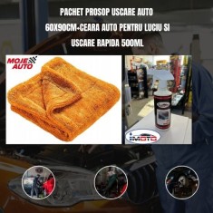 Pachet Prosop uscare auto 60x90cm+Ceara auto pentru luciu si uscare rapida 500ML