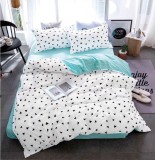 Cumpara ieftin Lenjerie De Pat Lamine Xc055, Bumbac, 4 Piese, Cu Elastic, Alb, Albastru