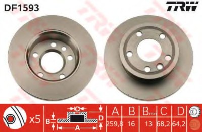 Disc frana VW TRANSPORTER IV bus (70XB, 70XC, 7DB, 7DW, 7DK) (1990 - 2003) TRW DF1593 foto