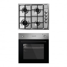 Pachet Cuptor Incorporabil Hausberg HB-8043IN, Clasa A, INOX + Plita Incorporabila Hausberg HB-555, 4 arzatoare, Gaz, Aprindere electrica, Inox foto