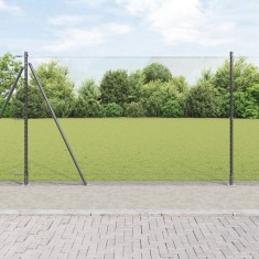 Gard Hexagonal vidaXL Gri 1.4x10 m Oțel, St&acirc;lpi de Gard vidaXL cu Plăci de Bază 7 piese &Oslash;32mm 78.5cm Oțel Zincat