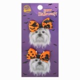 Clame cu fundite pentru c&acirc;ini, tematică Halloween, 2 buc, portocaliu și negru, 5 cm, CMCLASS