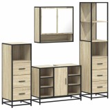 Cumpara ieftin Set de mobilier de baie din 4 piese din lemn de stejar Sonoma