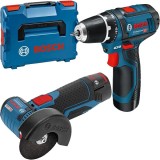 Bosch GSR 12V-15 + GWS 12V-76 + 1600Z0002X + GAL 12V-40 - Masina de gaurit si insurubat 30 Nm + Polizor unghiular 76 mm + Set 2 acumulatori si incarca