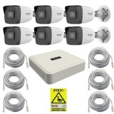 Sistem supraveghere IP HiWatch, 6 camere, 4MP, PoE, IR 30m, NVR 8 canale PoE, Accesorii montaj SafetyGuard Surveillance