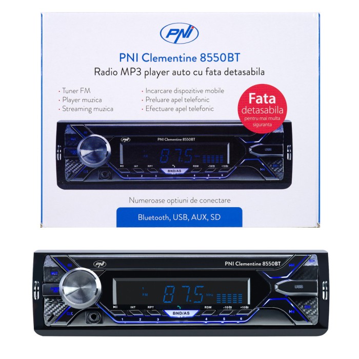 Resigilat : Radio MP3 player auto PNI Clementine 8550BT, fata detasabila, 4x45w, 1