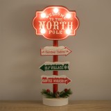 Tabela Decorativa de Craciun din Lemn Rosie "North Pole" cu Funda &amp; Lumina 30.5cm, CMCLASS
