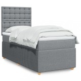Gossi pat box spring cu saltea, gri deschis, 90x190 cm, textil