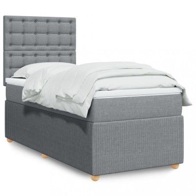 Gossi pat box spring cu saltea, gri deschis, 90x190 cm, textil foto