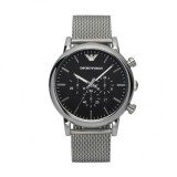 Emporio Armani AR1808, Classic Ceas Barbatesc 46mm Cronograf cu Baterie cu Brățară Metalică Argintie