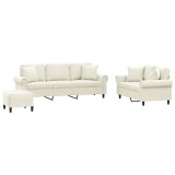 Cumpara ieftin Set de canapele cu perne, 3 piese, crem, catifea
