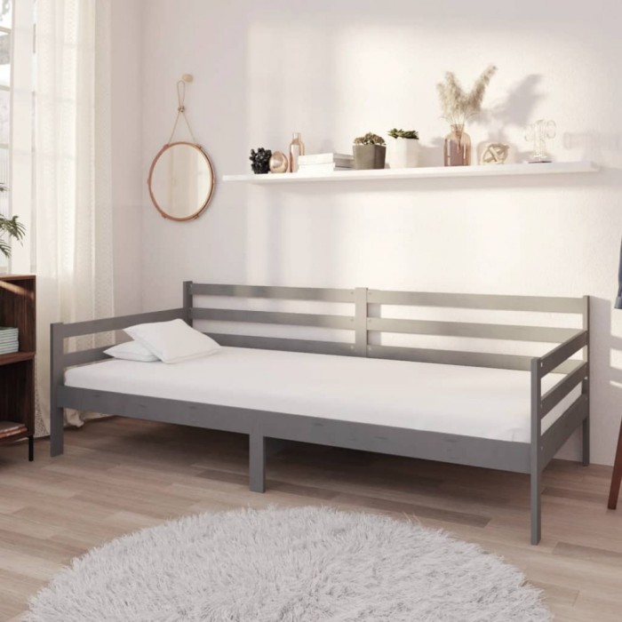 Gossi pat de zi cu saltea, gri, 90x200 cm, lemn masiv de pin